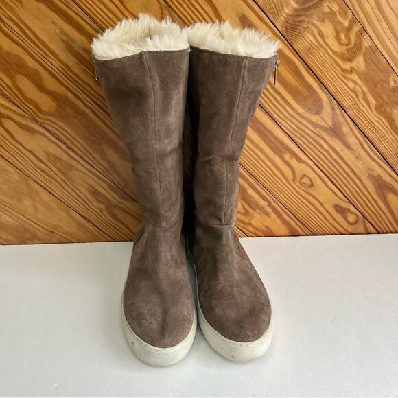 J/Slides Antonia Faux Fur Lined Waterproof Suede Tall Boot Taupe - Picture 3 of 6